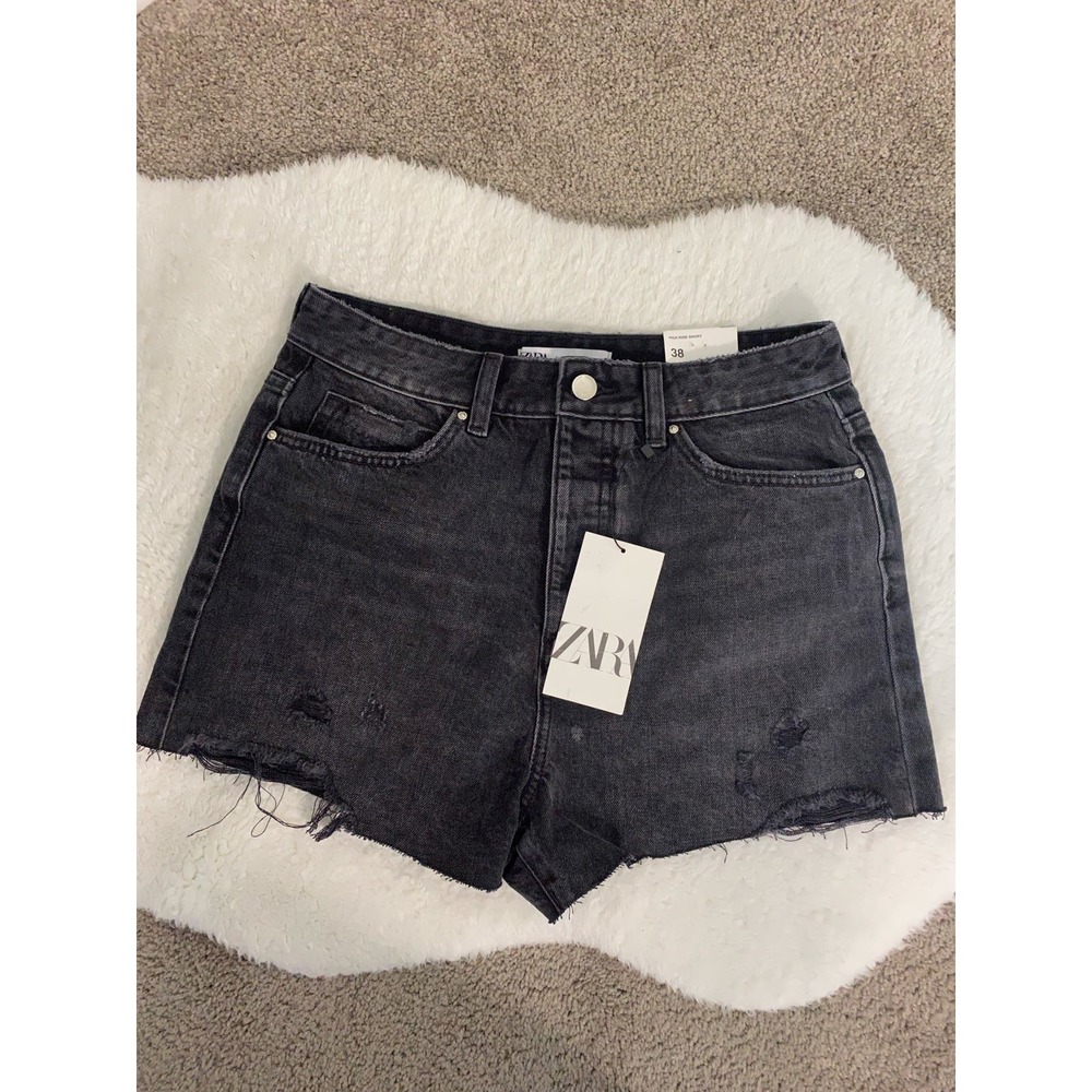 New Zara Black Denim High Rise Shorts Size 38/6